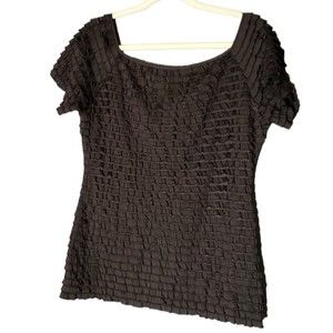 Yves Dressbarn Black Strechy Smocked Ruffle Tiered Top Size L